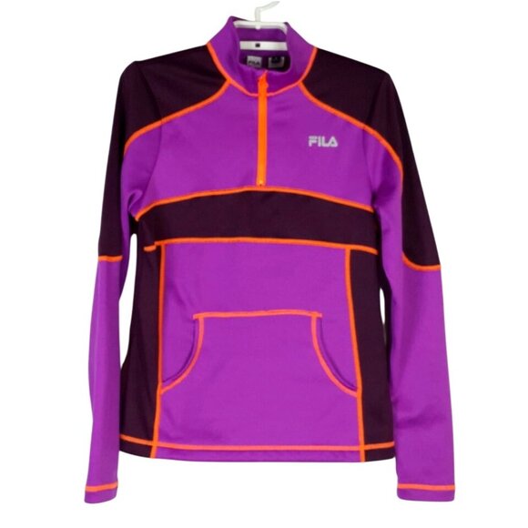 Fila Sport Women's 1/4 Zip Pullover Fleece Jacket Pink Purple orange trim sz M - Picture 8 of 8